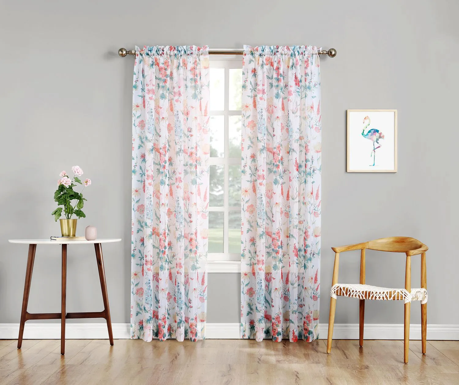 NEW Mainstays Printed Floral Voile Curtain