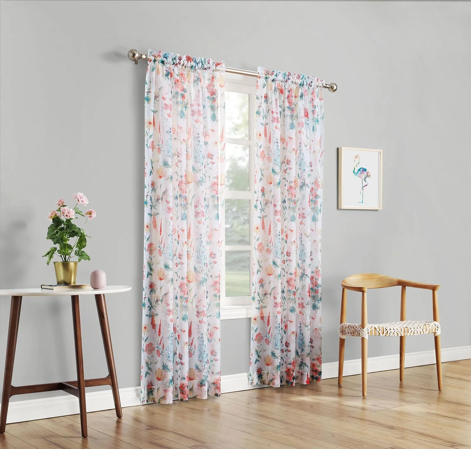 NEW Mainstays Printed Floral Voile Curtain