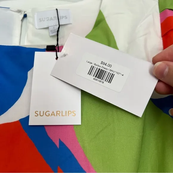 NWT Avara Boutique Sugarlips Multicolor Geometric Puff Sleeve Mini Dress