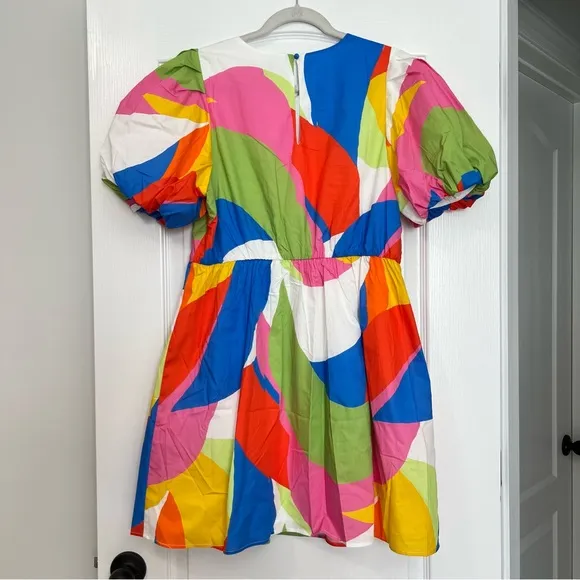 NWT Avara Boutique Sugarlips Multicolor Geometric Puff Sleeve Mini Dress