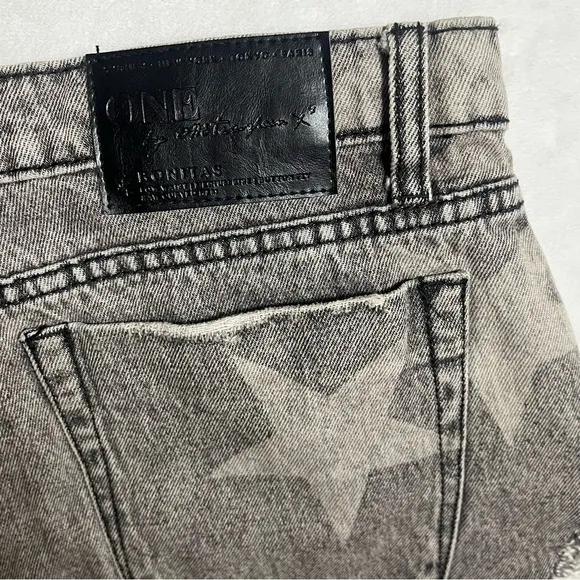 ONE Teaspoon X Free People Bonita Star Cut Off Jean Shorts Washed Out Black 25