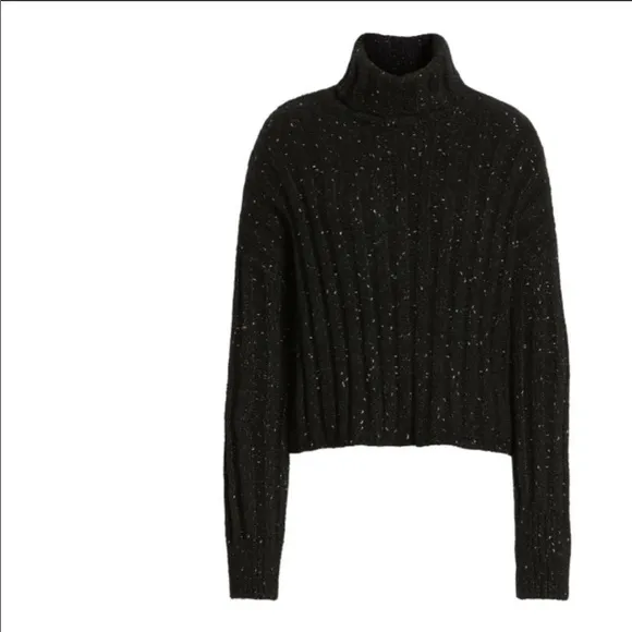 Pam &amp; Gela Side Slit Rib-Knit Turtleneck Sweater Size Medium