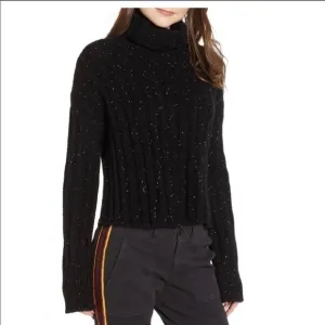 Pam &amp; Gela Side Slit Rib-Knit Turtleneck Sweater Size Medium