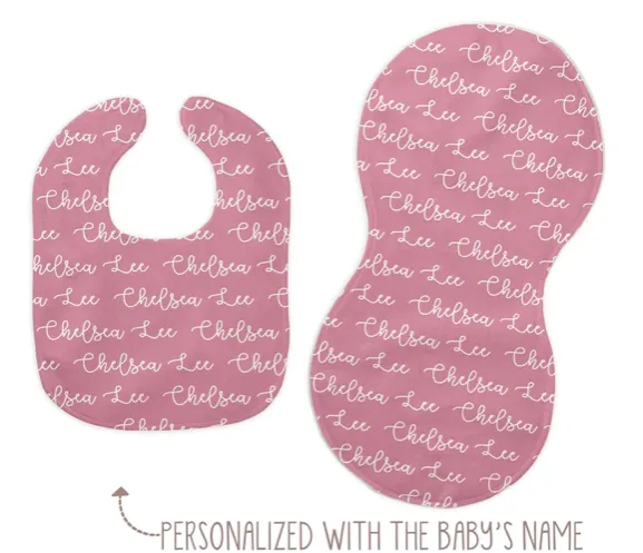 Personalized Baby Bib and Burp Cloth | 51 color choices