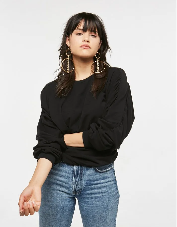Project Social T Frances Rouched Sleeve Sweatshirt | Black