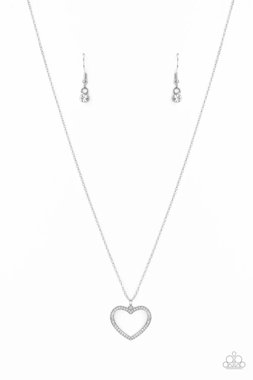 "Glow by Heart" Silver White/Clear Rhinestone Open Heart Necklace Set