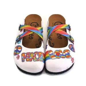 Rainbow Patterned, Peace Love Written Patterned Clogs - WCAL162