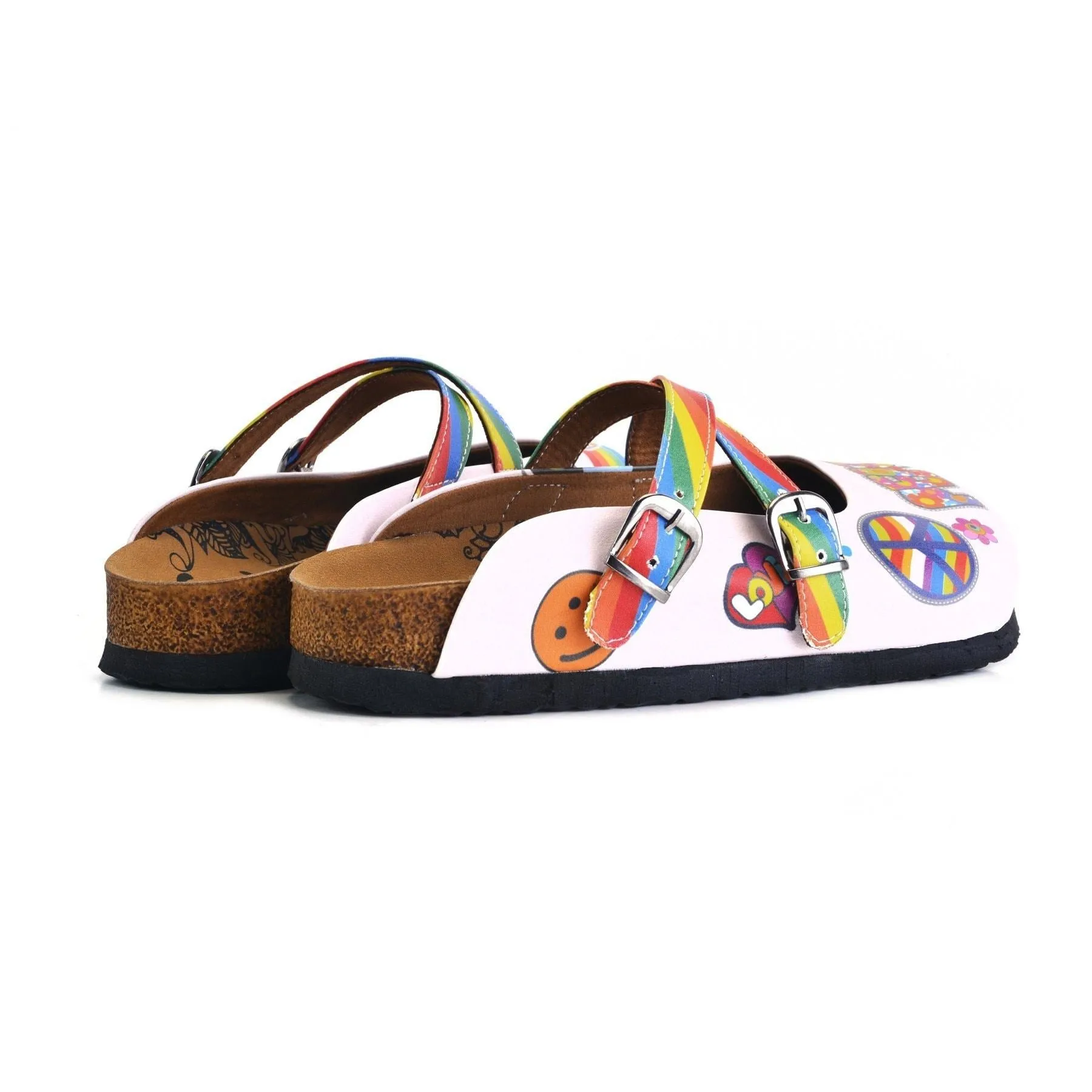 Rainbow Patterned, Peace Love Written Patterned Clogs - WCAL162