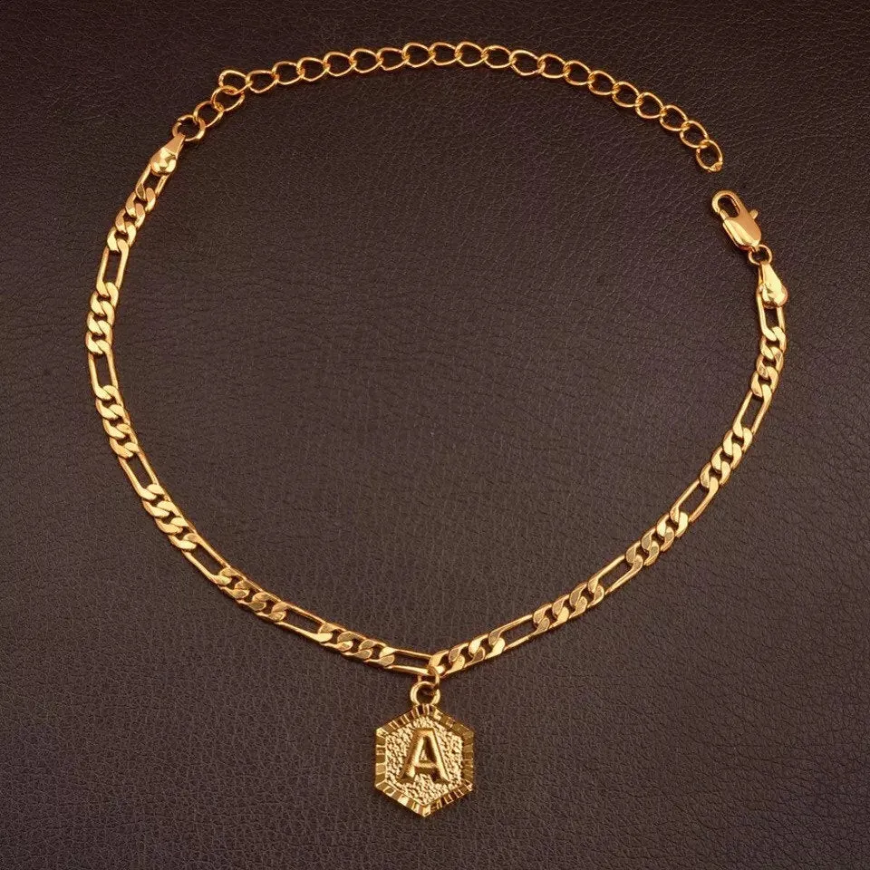 SALE Initial anklet, letter anklet,gold 21cm   10cm Extender Chain / A-Z Initial Letter Anklet ,alphabet anklet,letter anklet, feet jewelry