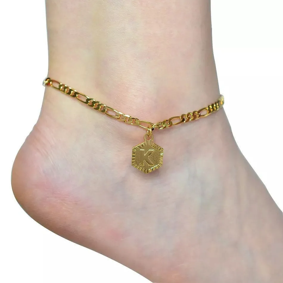 SALE Initial anklet, letter anklet,gold 21cm   10cm Extender Chain / A-Z Initial Letter Anklet ,alphabet anklet,letter anklet, feet jewelry