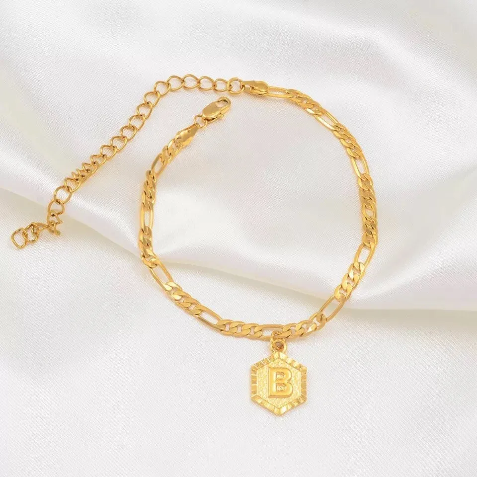 SALE Initial anklet, letter anklet,gold 21cm   10cm Extender Chain / A-Z Initial Letter Anklet ,alphabet anklet,letter anklet, feet jewelry