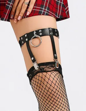 Scandals Leather Adjustable Stud O-Ring Garter with Clips