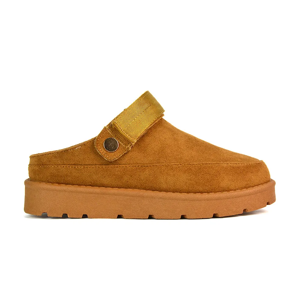 Sienna Closed Toe Clogs Strap Slingback Faux Fur Lined Comfy Slippers in Cheetah