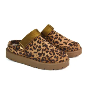 Sienna Closed Toe Clogs Strap Slingback Faux Fur Lined Comfy Slippers in Cheetah
