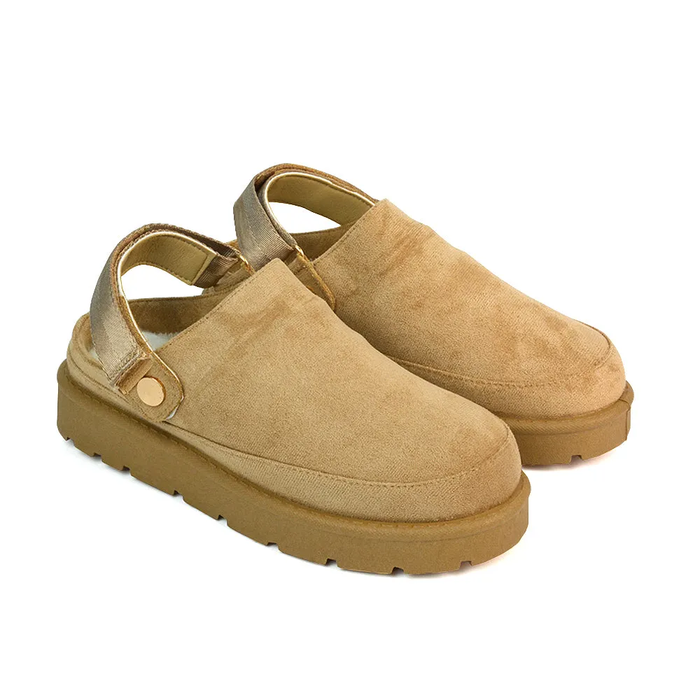Sienna Closed Toe Clogs Strap Slingback Faux Fur Lined Comfy Slippers in Cheetah