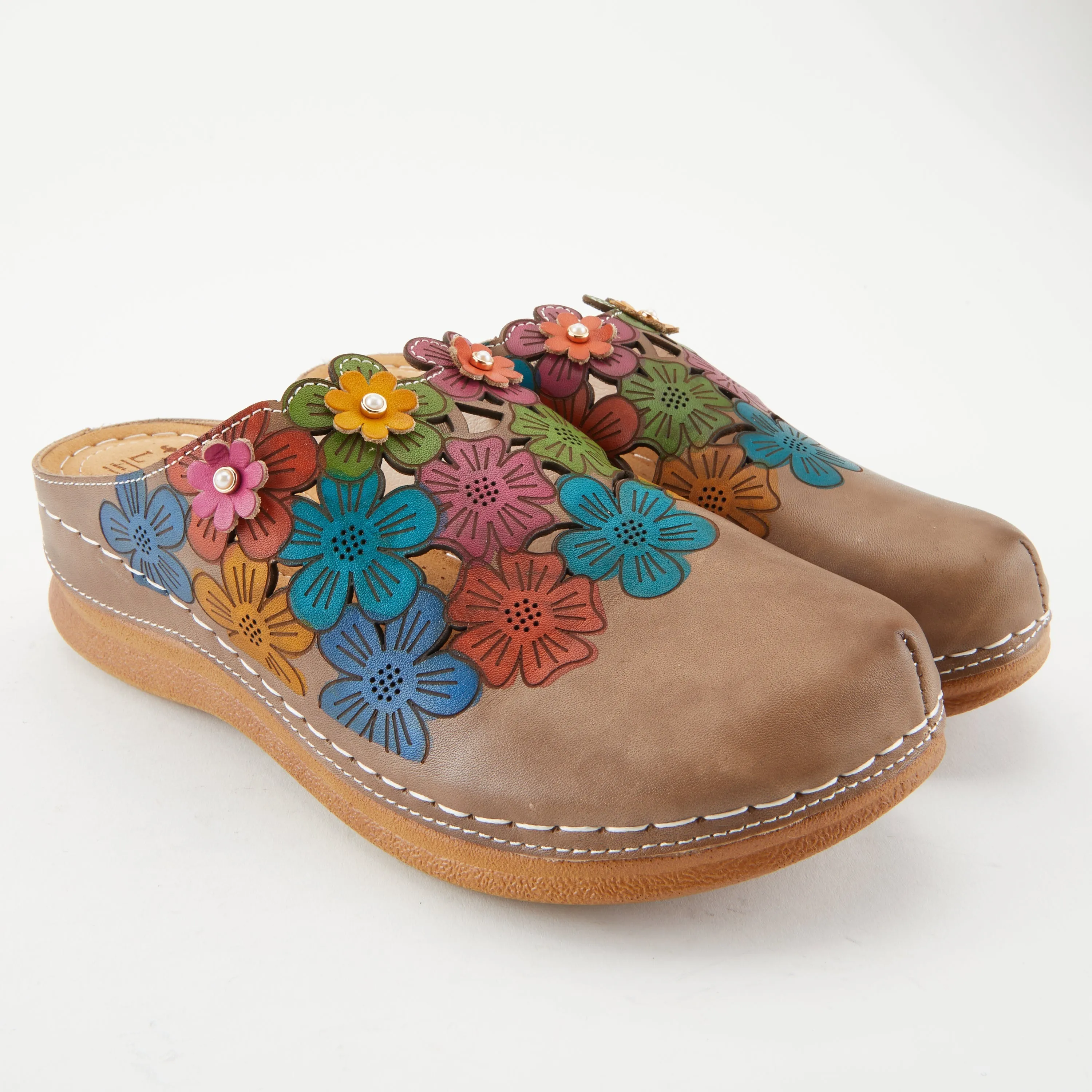Spring Step Shoes L'Artiste Augi Clogs Women’s Hand Painted Leather 2" Heel