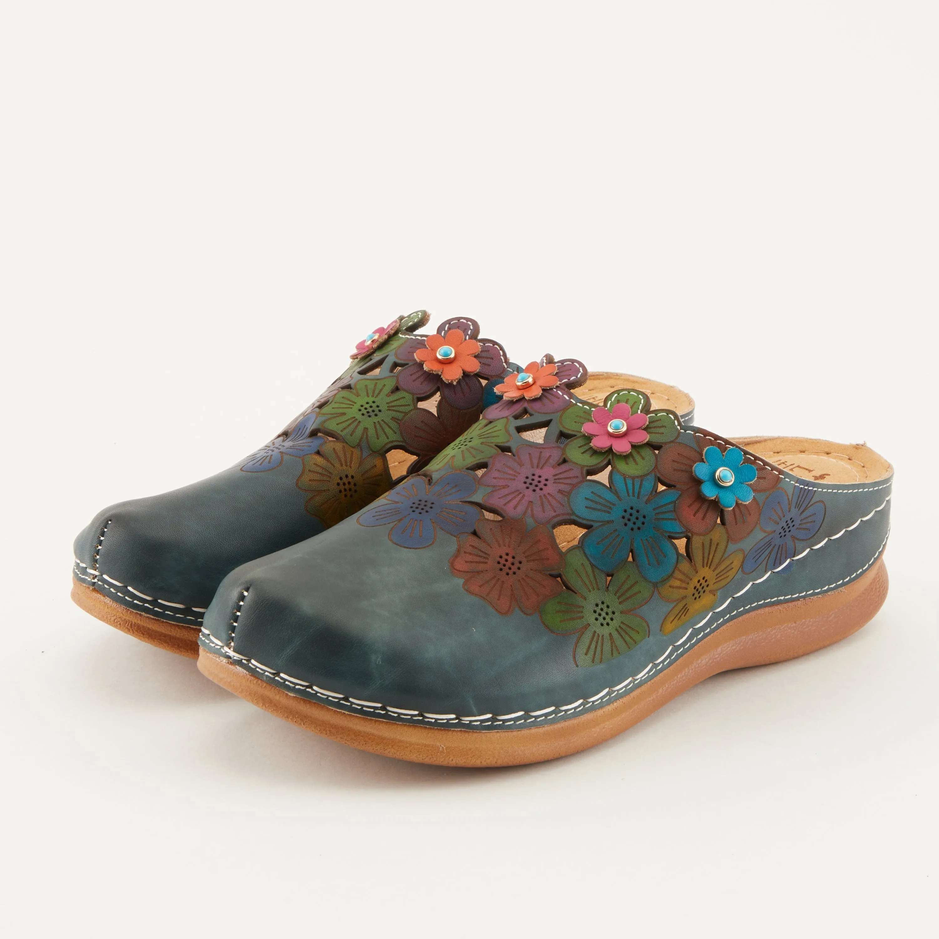Spring Step Shoes L'Artiste Augi Clogs Women’s Hand Painted Leather 2" Heel