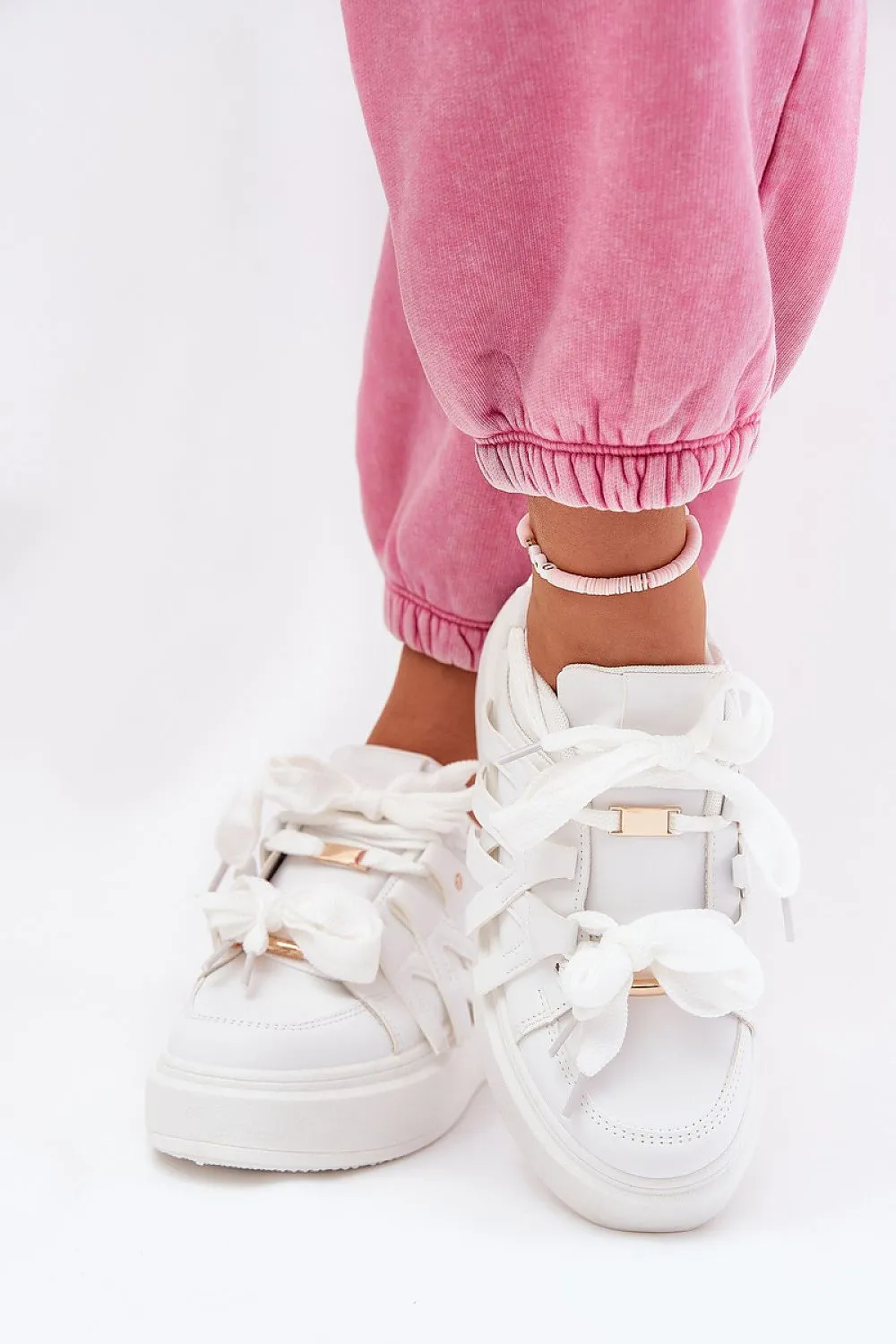 Step in Style Women's White Laces Sport Shoes Sneakers