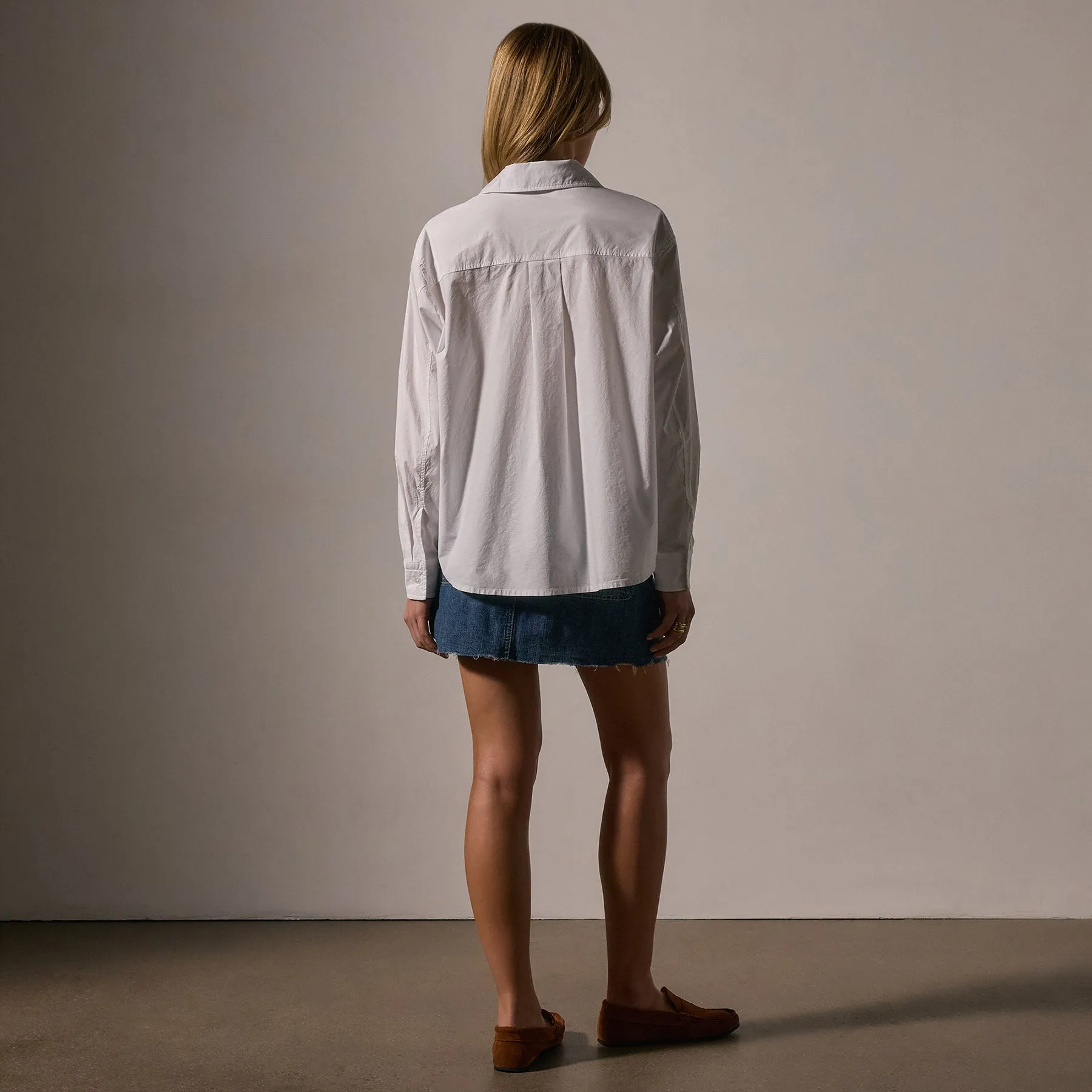 Stretch Poplin Button Up - White