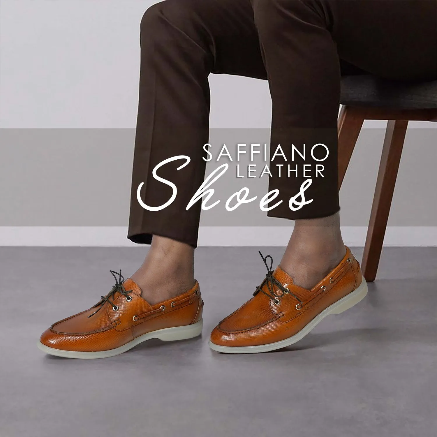 Tan Yacht Shoes in Saffiano leather