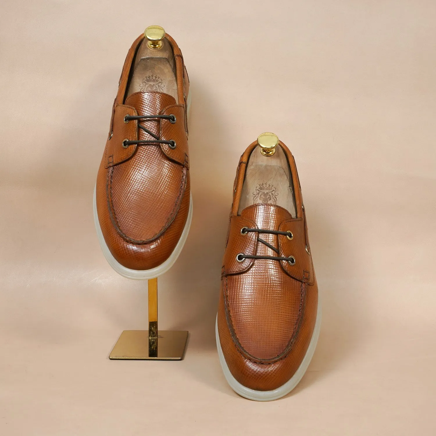 Tan Yacht Shoes in Saffiano leather