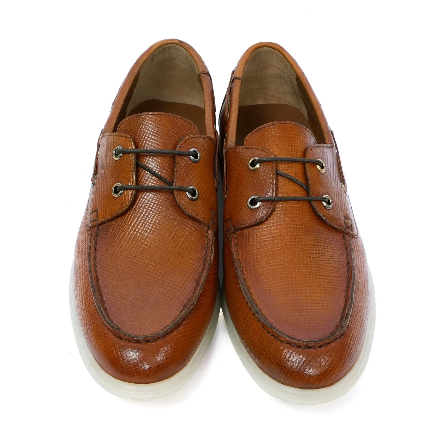 Tan Yacht Shoes in Saffiano leather