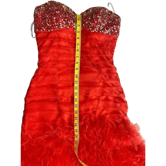 Tiffany Designs size 6 Dress Red Mermaid Organza Skirt Strapless‎ rhinestone top