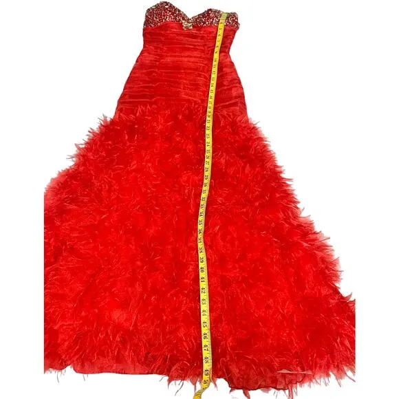 Tiffany Designs size 6 Dress Red Mermaid Organza Skirt Strapless‎ rhinestone top