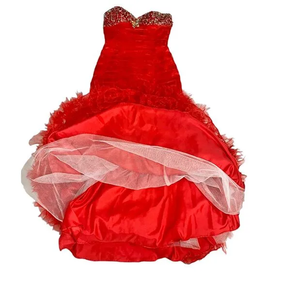 Tiffany Designs size 6 Dress Red Mermaid Organza Skirt Strapless‎ rhinestone top