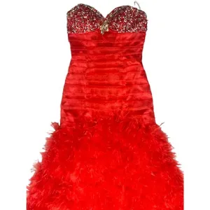 Tiffany Designs size 6 Dress Red Mermaid Organza Skirt Strapless‎ rhinestone top