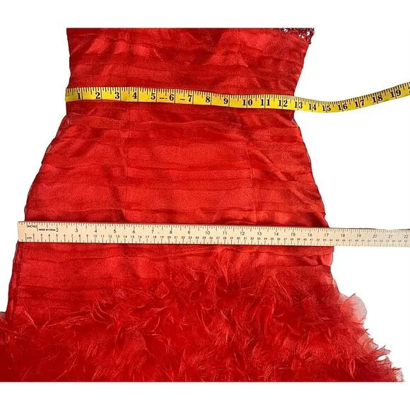 Tiffany Designs size 6 Dress Red Mermaid Organza Skirt Strapless‎ rhinestone top