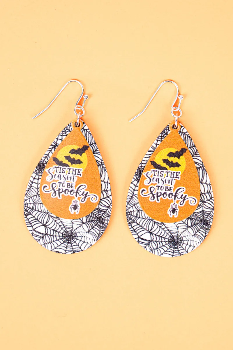 Tis The Season To Be Spooky Wood Teardrop Earrings
