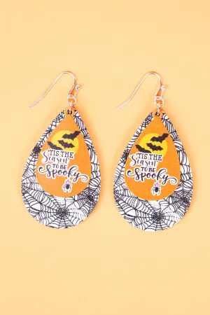 Tis The Season To Be Spooky Wood Teardrop Earrings