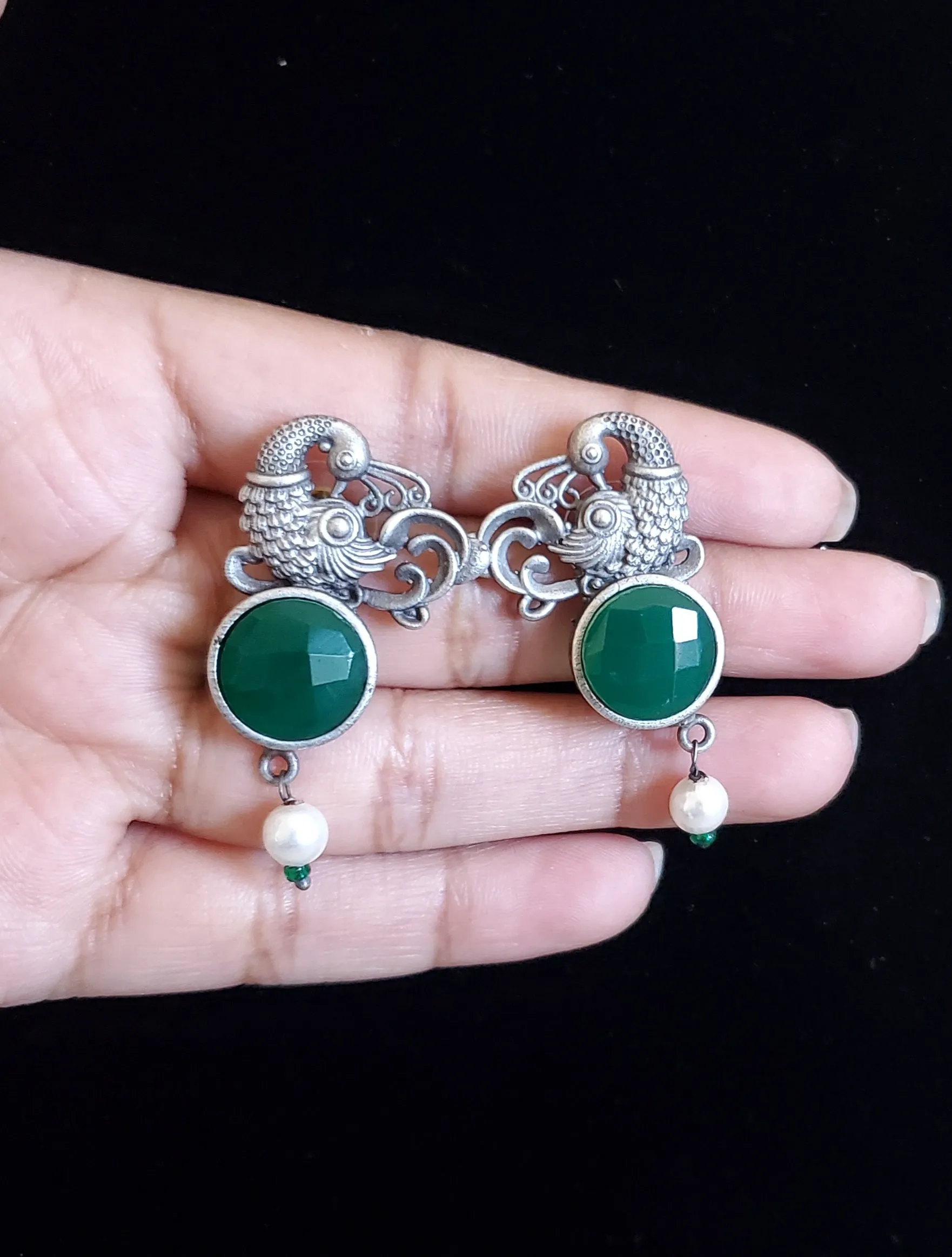 Trendy Earring With Oxidised Plating HL20 Green