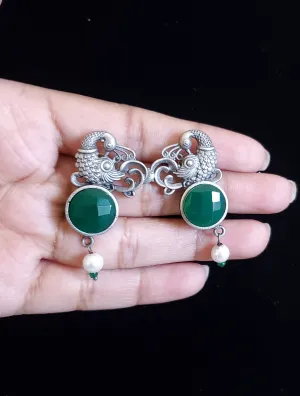 Trendy Earring With Oxidised Plating HL20 Green
