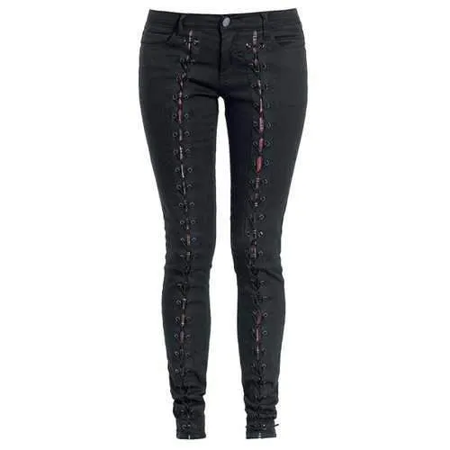 Trendy Lace-Up Black Bodycon Pencil Jeans For Women - Black 28