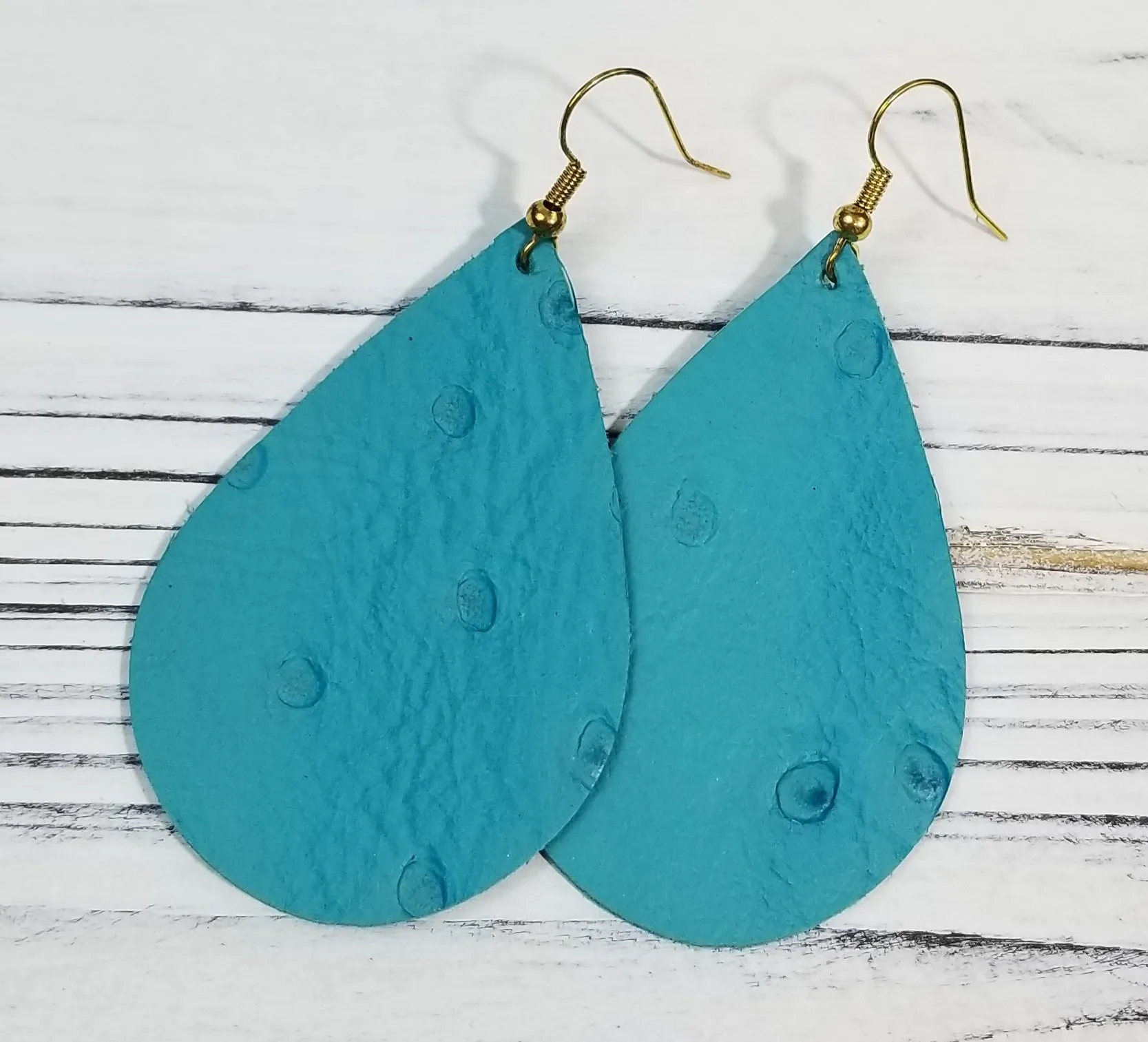 Turquoise Bump Textured Teardrop Leather Earrings