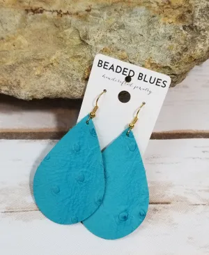 Turquoise Bump Textured Teardrop Leather Earrings