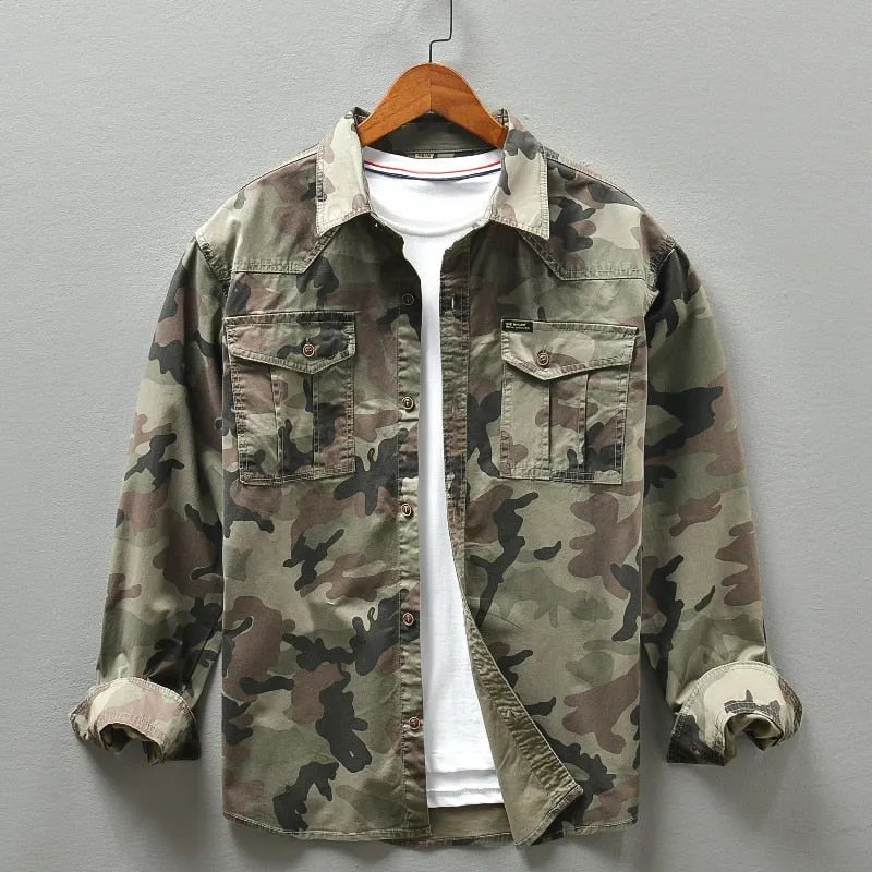 West Louis™ American Trendy Camo Multi Pocket Cargo Shirt