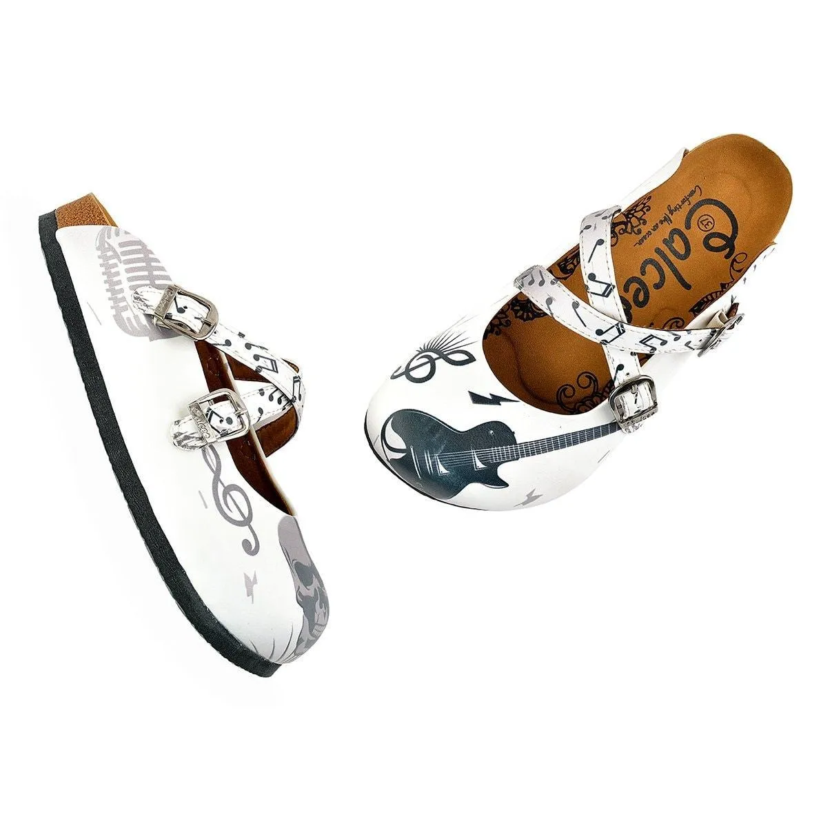 White and Grey Colored Music Notes and Dry Skull Patterned Clogs - WCAL141