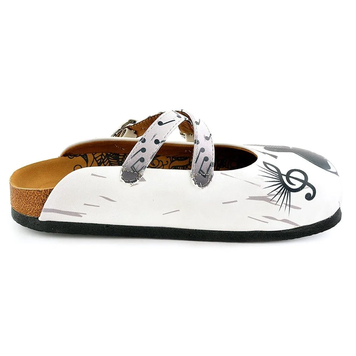 White and Grey Colored Music Notes and Dry Skull Patterned Clogs - WCAL141