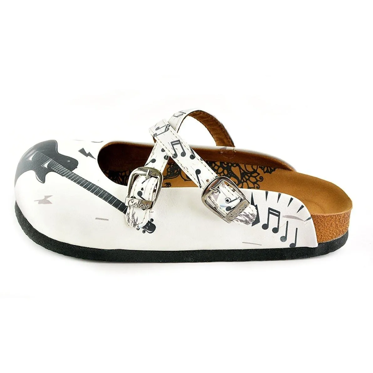 White and Grey Colored Music Notes and Dry Skull Patterned Clogs - WCAL141