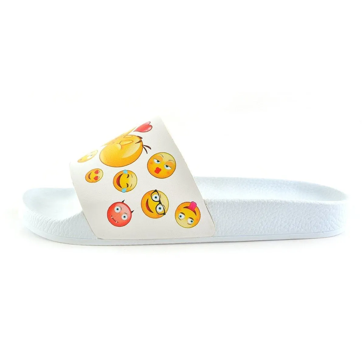 White Colored, Yellow Emoji Patterned Sandal - CAP104