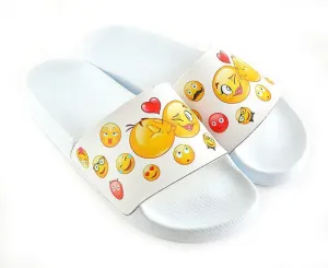 White Colored, Yellow Emoji Patterned Sandal - CAP104