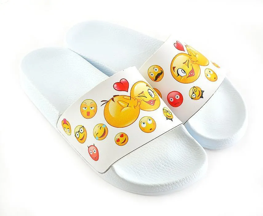 White Colored, Yellow Emoji Patterned Sandal - CAP104