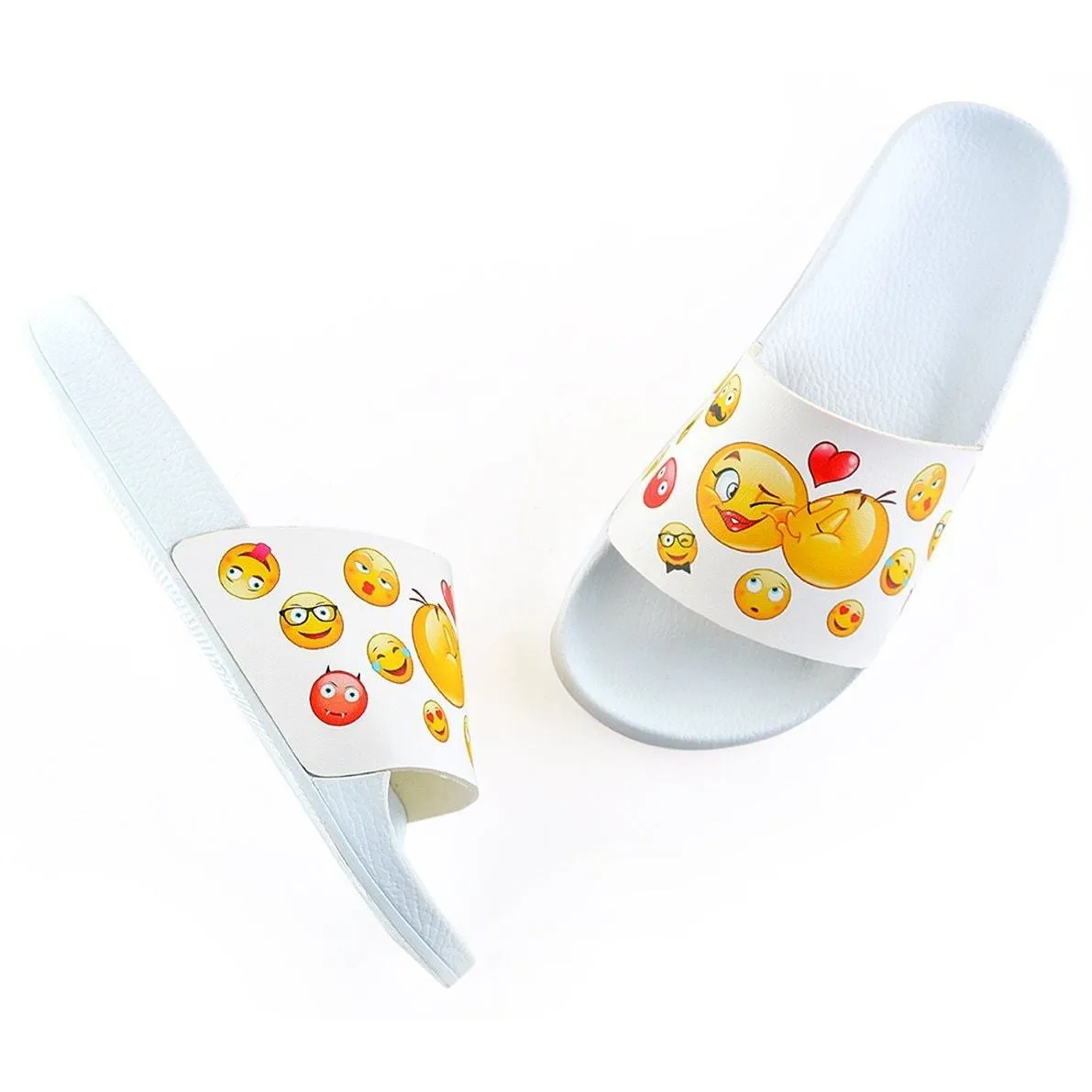 White Colored, Yellow Emoji Patterned Sandal - CAP104
