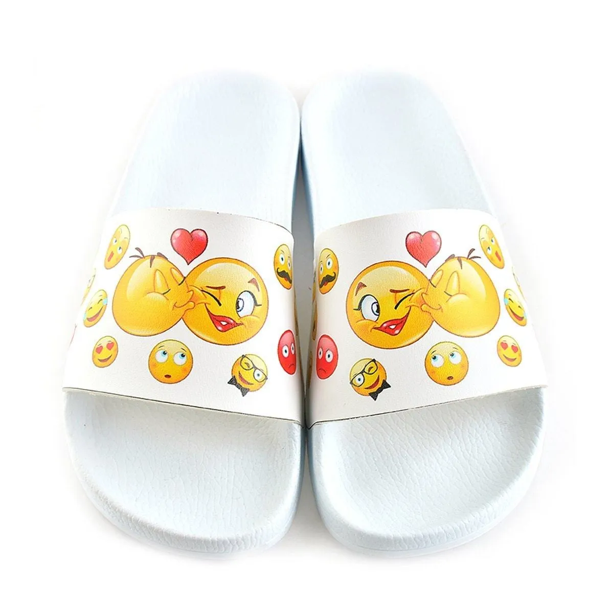 White Colored, Yellow Emoji Patterned Sandal - CAP104
