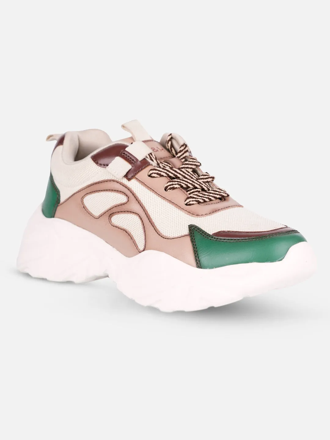 Women's Beige/Green All Seasons Wearing Sneakers (IU1001)