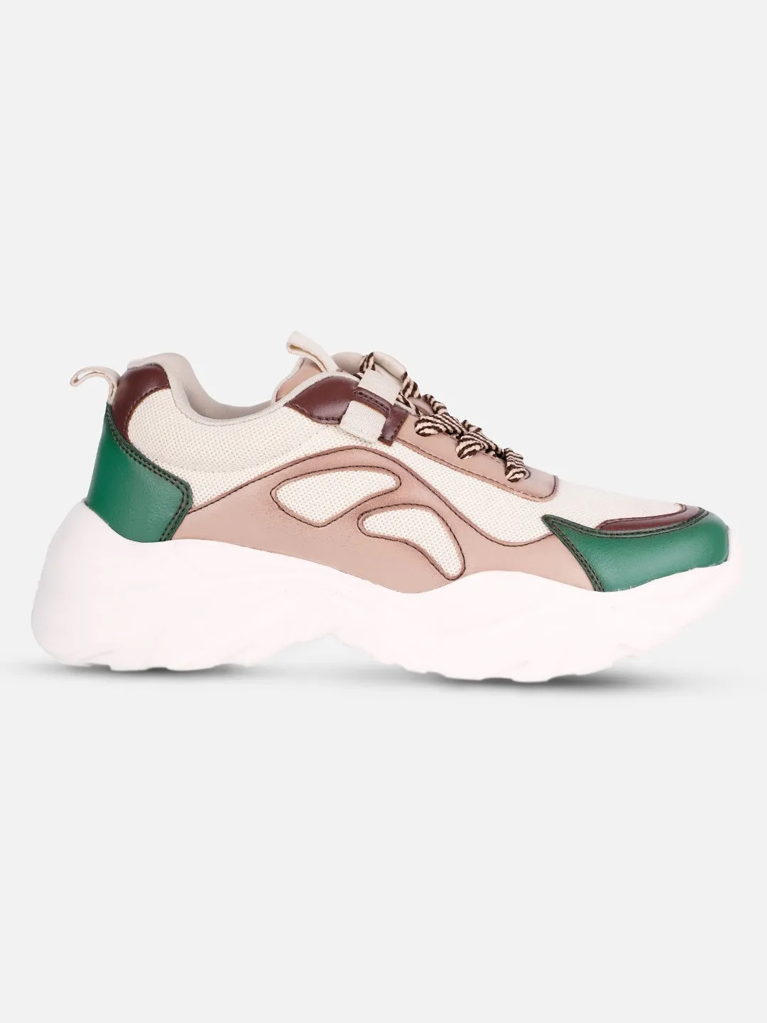 Women's Beige/Green All Seasons Wearing Sneakers (IU1001)