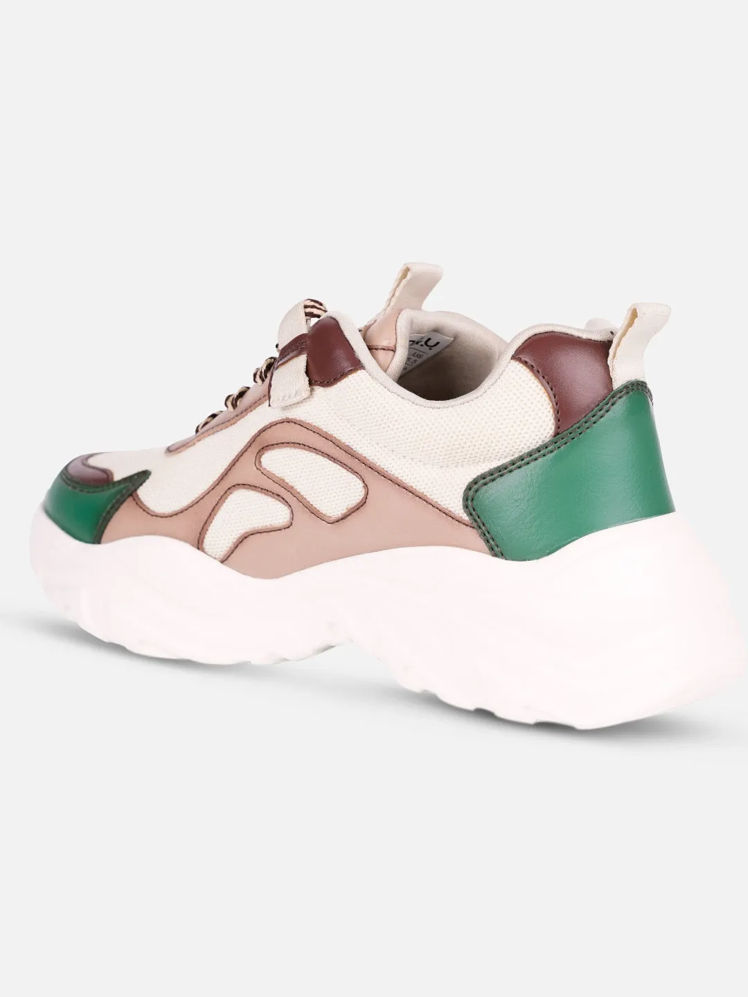 Women's Beige/Green All Seasons Wearing Sneakers (IU1001)